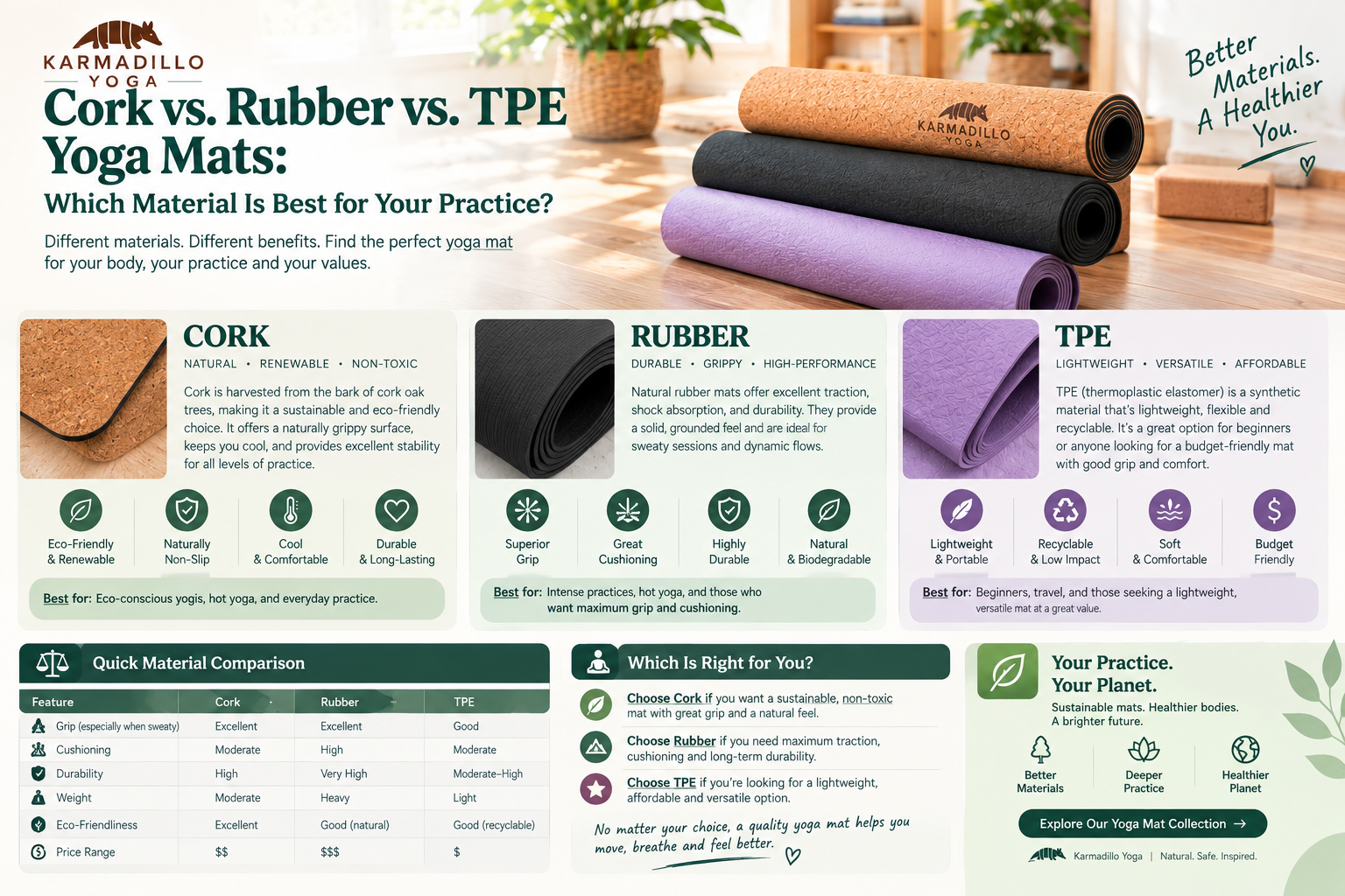 Cork vs. Rubber vs. TPE Yoga Mats: Which Material Is Best for Your Practice?